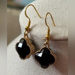 New Elegant Black Clover Gold 925 Dangle Earrings